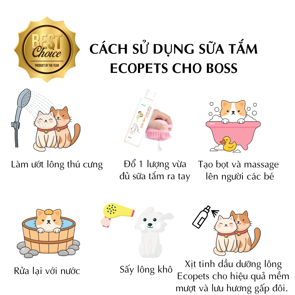 Sữa Tắm Cho Chó Mèo Ecopets 250ml - Khử Mùi Hôi Cho Chó Mèo Hiệu Quả