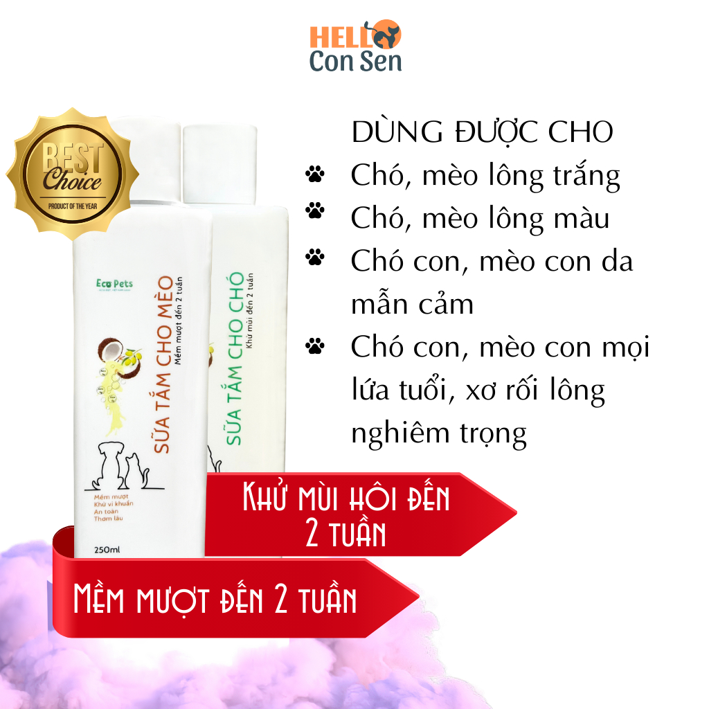 Sữa Tắm Cho Chó Mèo Ecopets 250ml - Khử Mùi Hôi Cho Chó Mèo Hiệu Quả