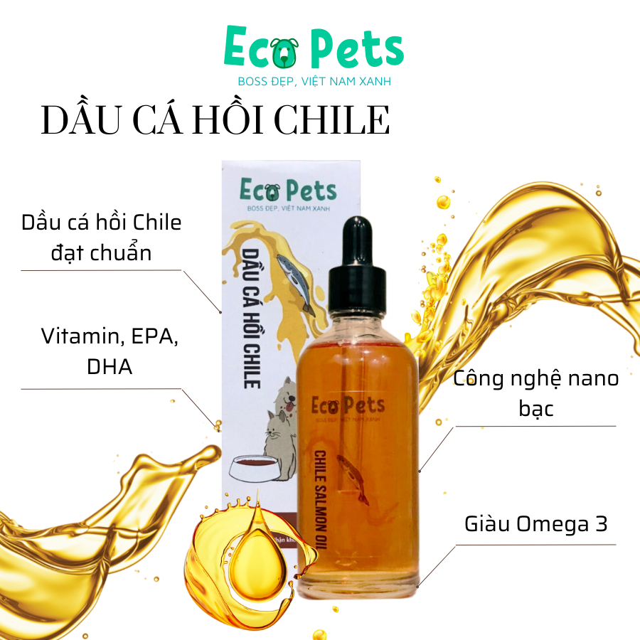 Dầu Cá Hồi Chile Ecopets 100ml – Bí Quyết Sức Khoẻ, Giảm Rụng Đẹp Lông Cho Chó Mèo