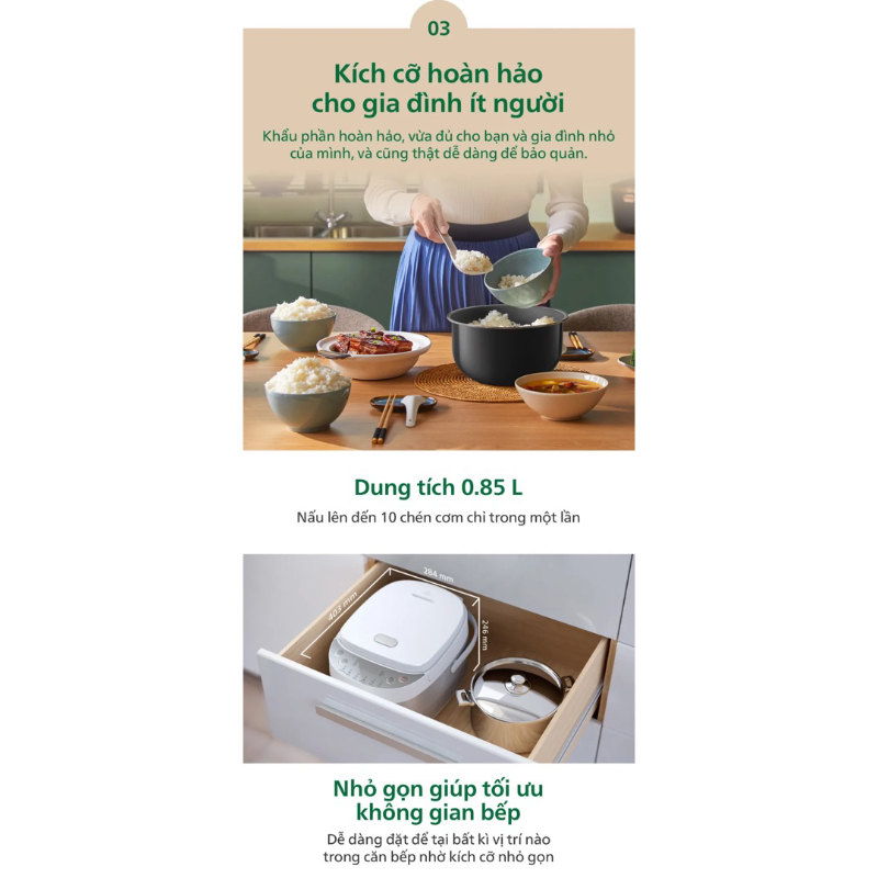 Nồi Cơm Điện Tử Mini Philips HD3170 /66 | 600W | 0.85 Lít - Hàng Chính Hãng - Bảo hành 24 tháng