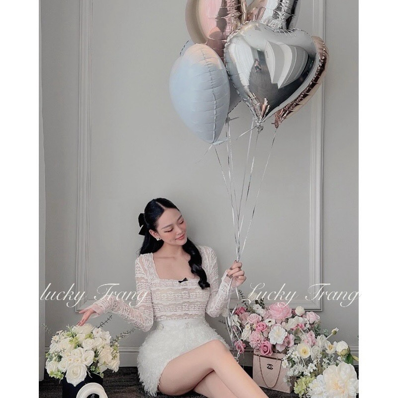 Set áo ren mix chân váy lông mềm sang chảnh