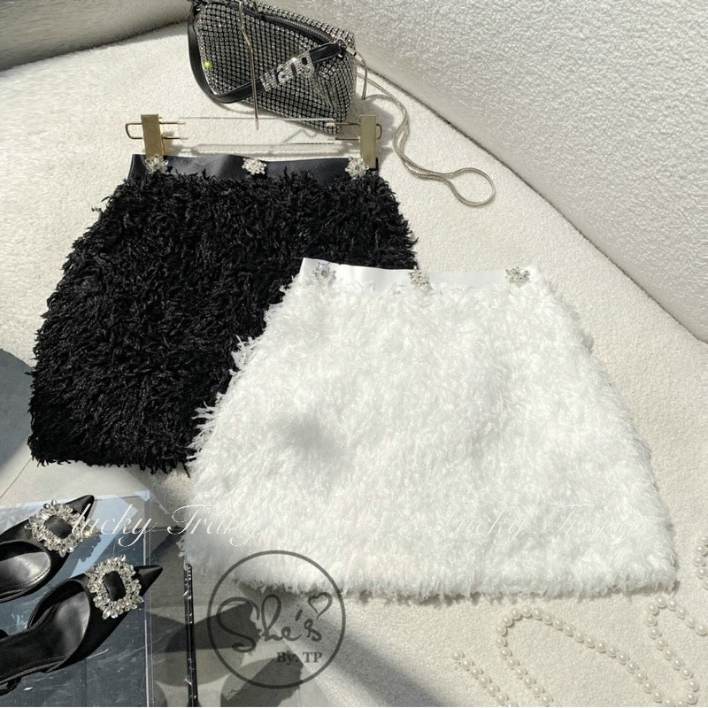 Set áo ren mix chân váy lông mềm sang chảnh