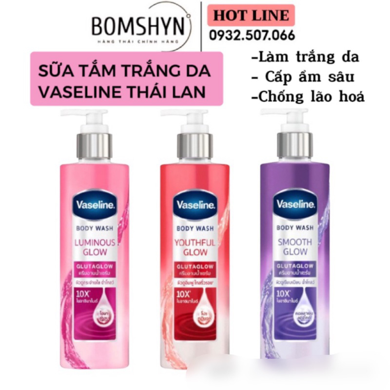 [Hàng Thái] Sữa Tắm Trắng Sáng Da Vaseline Body Wash GlutaGlow 10X Cho Da Ẩm Mượt, Căng Bóng 425ml