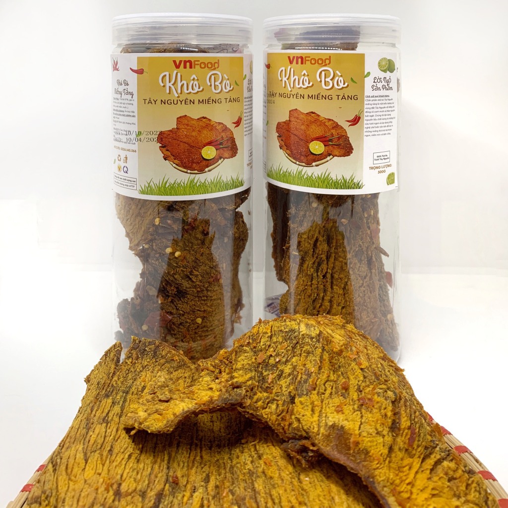 Khô Bò Miếng Tảng Tây Nguyên 500Gr Xuất Khẩu | Đồ Ăn Vặt VnFood | Khô Bò Ăn Vặt