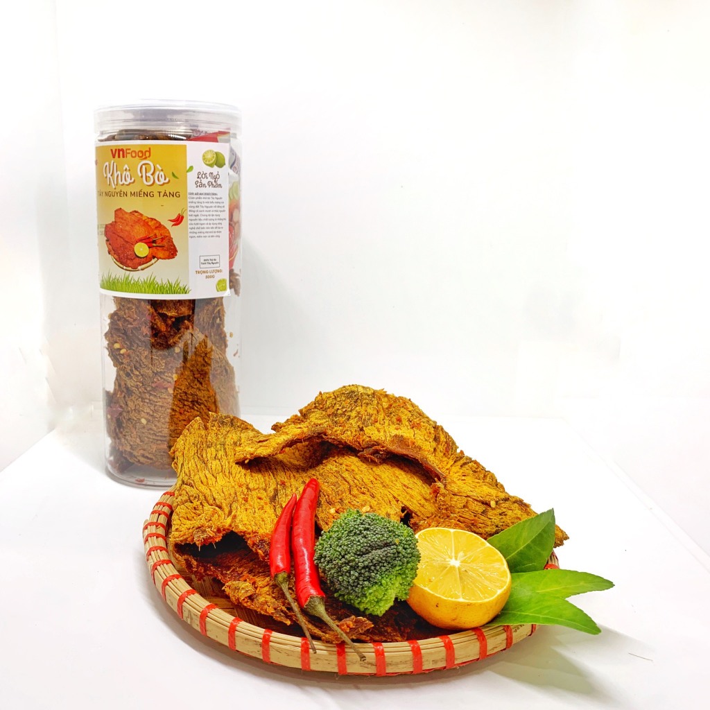 Khô Bò Miếng Tảng Tây Nguyên 500Gr Xuất Khẩu | Đồ Ăn Vặt VnFood | Khô Bò Ăn Vặt