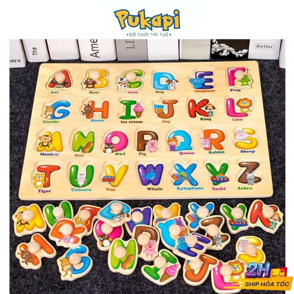 Bảng Núm Gỗ Bảng Ghép Hình Núm Gỗ Cho Bé Bảng Chữ Cái Đồ Chơi Bảng Gỗ Xếp Hình Nhiều Chủ Đề - Đồ Chơi Cho Bé PUKAPI