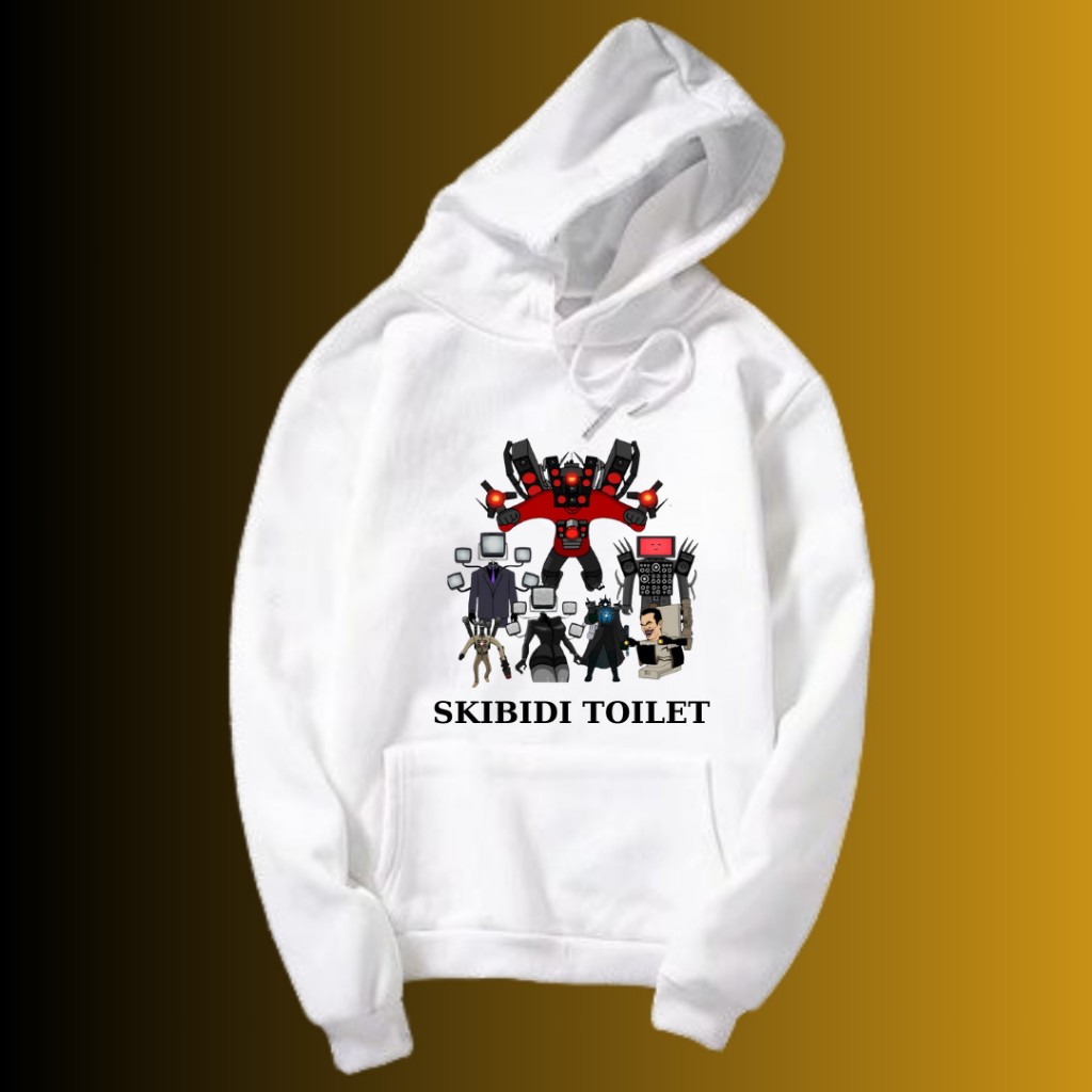 Áo thun dài tay trẻ em in hình Skibidi Toilet Titan TV Man Titan Speakerman titan Cameraman, chất nỉ lót bông mềm, có mũ