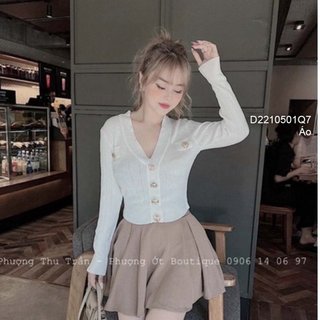 Áo len kiểu nút cổ tim tay dài hàng QC!