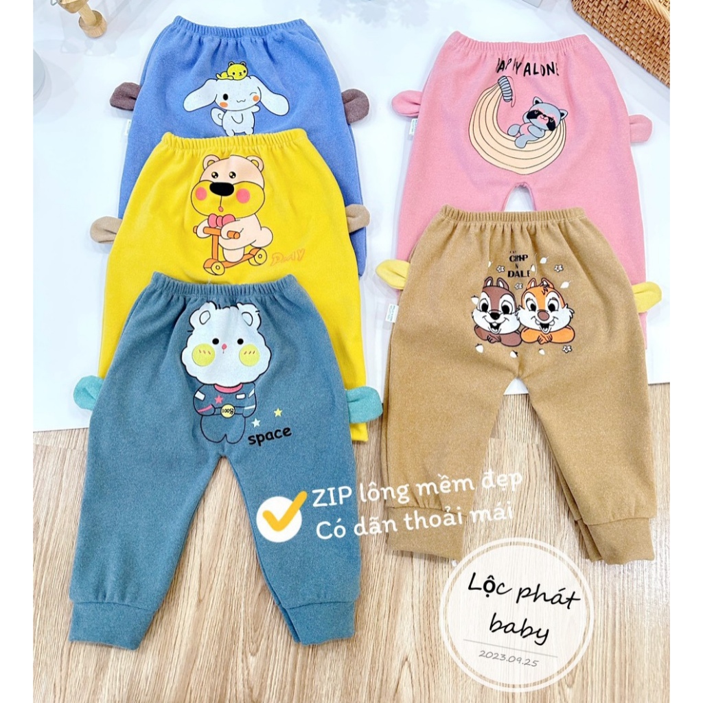 Quần dài màu vải zip lông dày ấm cho bé 3-13kg