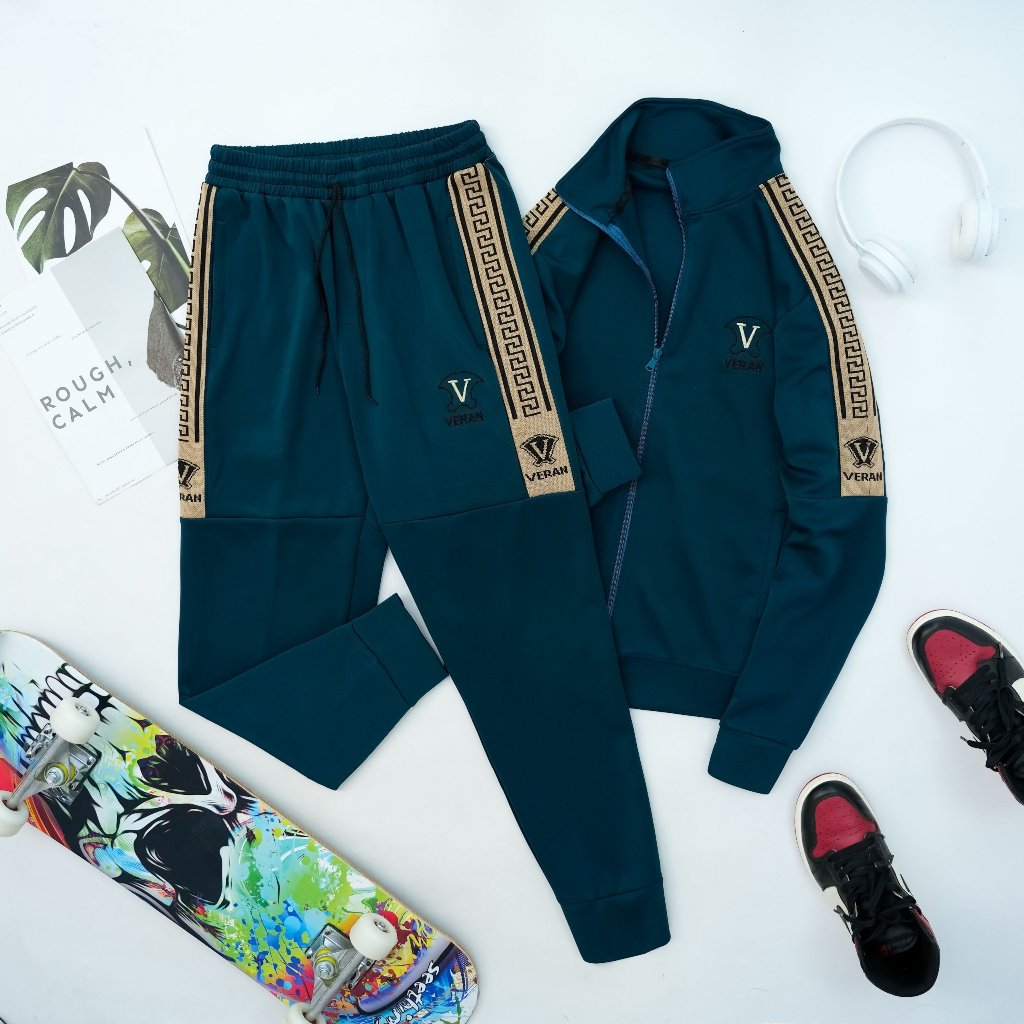 Bộ quần áo nam thu đông có khóa phối dây viền sang trọng, thể thao, cá tính, trẻ trung