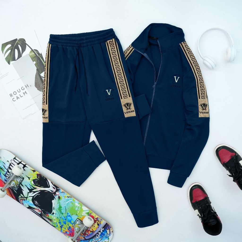 Bộ quần áo nam thu đông có khóa phối dây viền sang trọng, thể thao, cá tính, trẻ trung