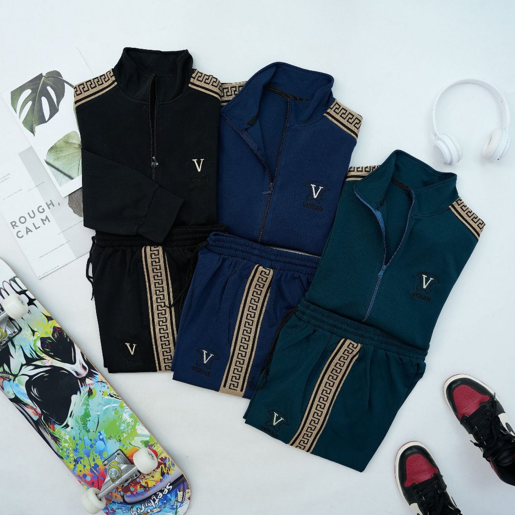 Bộ quần áo nam thu đông có khóa phối dây viền sang trọng, thể thao, cá tính, trẻ trung