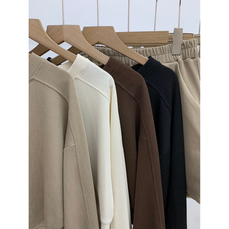 Sét Bộ Vạt Chéo Dài Tay + Quần Short Chất Nỉ Tăm