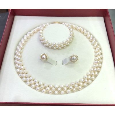 Bộ Trang Sức Ngọc Trai Hạt 6ly Đan 3 Món Màu Trắng Đi Dự Tiệc, Làm Quà Tặng Cho Bà, Mẹ - Ngọc Trai Trường Thịnh