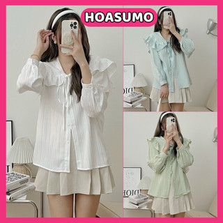 Áo sơ mi kiểu tay dài cổ bèo nữ xinh xắn tiểu thư cổ thắt nơ,áo bánh bèo nữ form rộng dài tay cổ sen HA75 HOASUMO