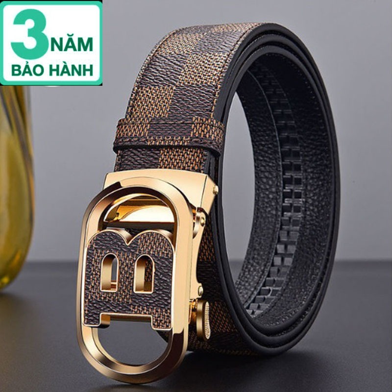 Thắt Lưng Dây Nịt Nam Da Bò 100% Dập Vân Khóa Tự Động Mặt B  - Đồ da Kingshop