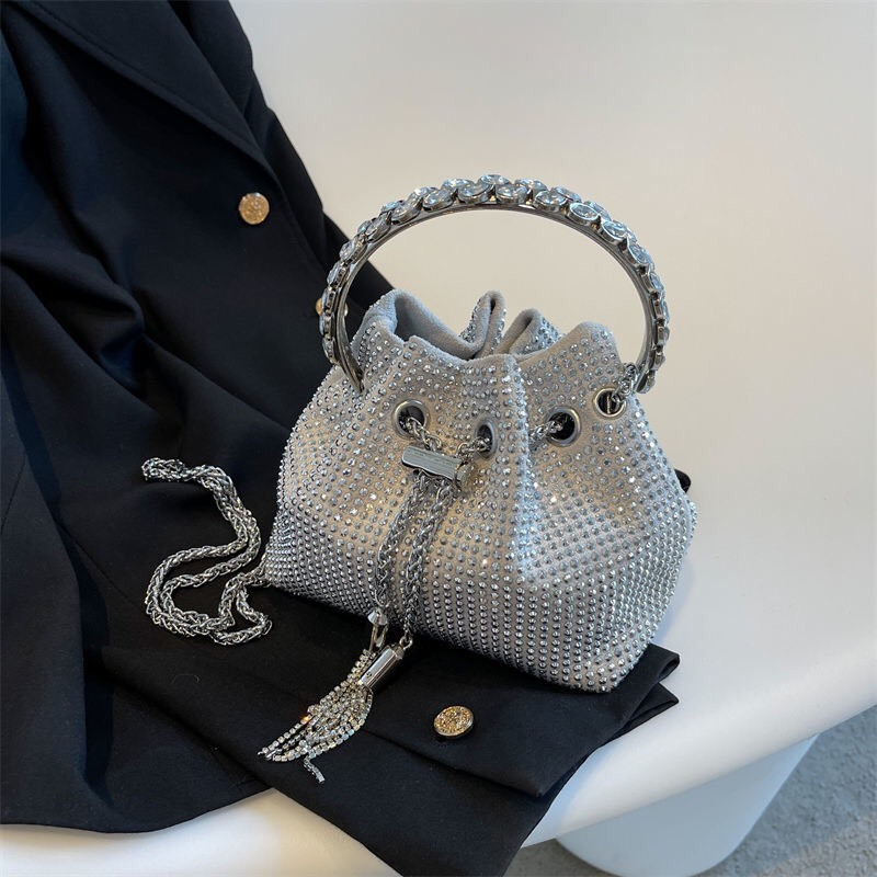 Túi đá dây rút đính đá phối khóa cài và dây xích HÀNG LOẠI 1 CAO CẤP sang trọng đi tiệc M3747