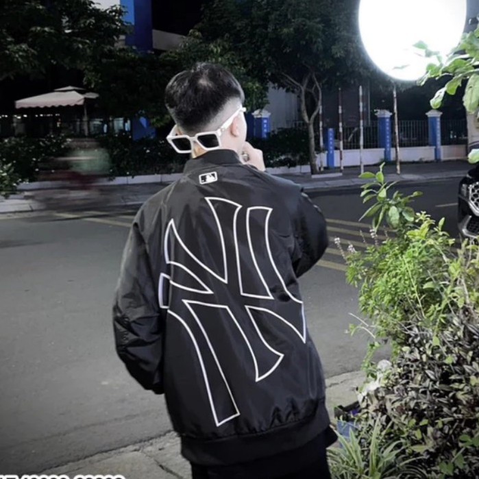 (Hàng đẹp) Áo Bomber chữ NY Thêu Chữ Đỏ 2 Lớp Dày Dặn - Áo varsity jacket MLB NY vải nỉ co giãn dày dặn phối tay da đẹp