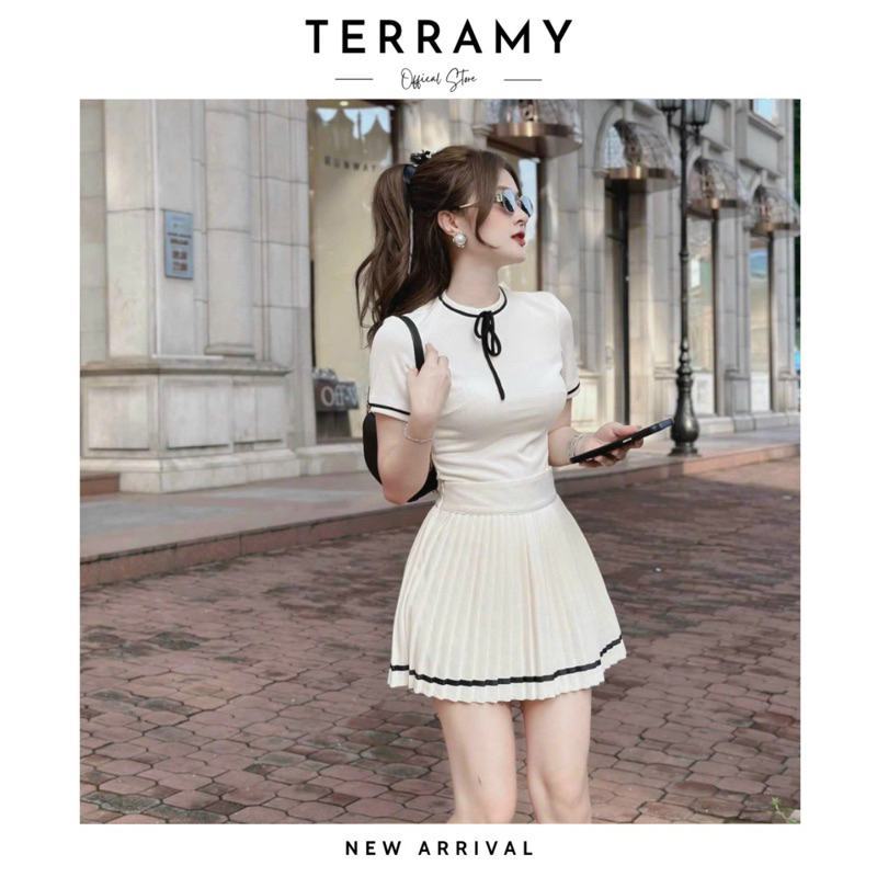 FREESHIP 50K - Set Áo & Chân Váy Xếp Ly Len Tăm TERRAMY Tiểu Thư Siêu Xinh 100% Cotton