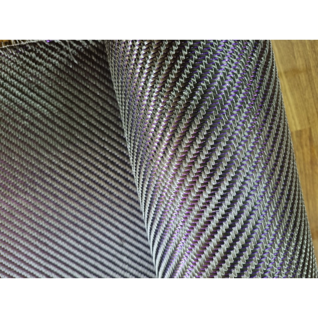 Vải carbon dệt  chéo màu tím sợi phản quang