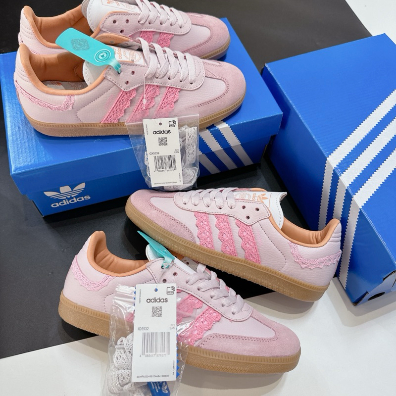 Giày thể thao samba vegan hồng nhạt dây ren