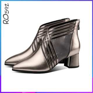 Giày boot nữ cổ thấp 6cm hàng hiệu rosata màu nâu thời trang ro592