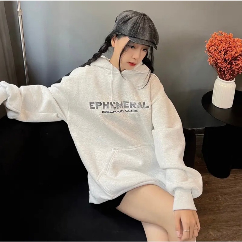 Hoodie Xám Tiêu , Áo Hoodie Form Rộng Chữ EPHEMERAL Chất Nỉ Bông Dày Dặn Unisex Nam Nữ