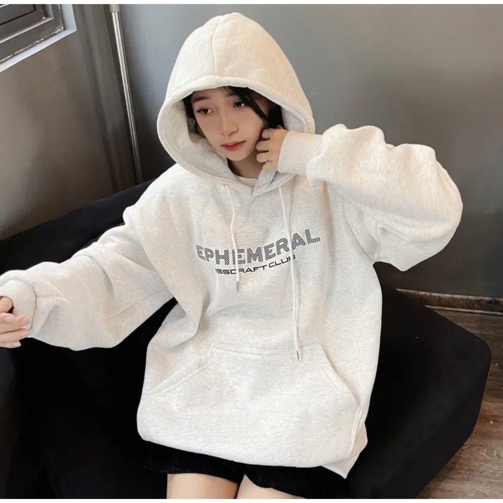 Hoodie Xám Tiêu , Áo Hoodie Form Rộng Chữ EPHEMERAL Chất Nỉ Bông Dày Dặn Unisex Nam Nữ