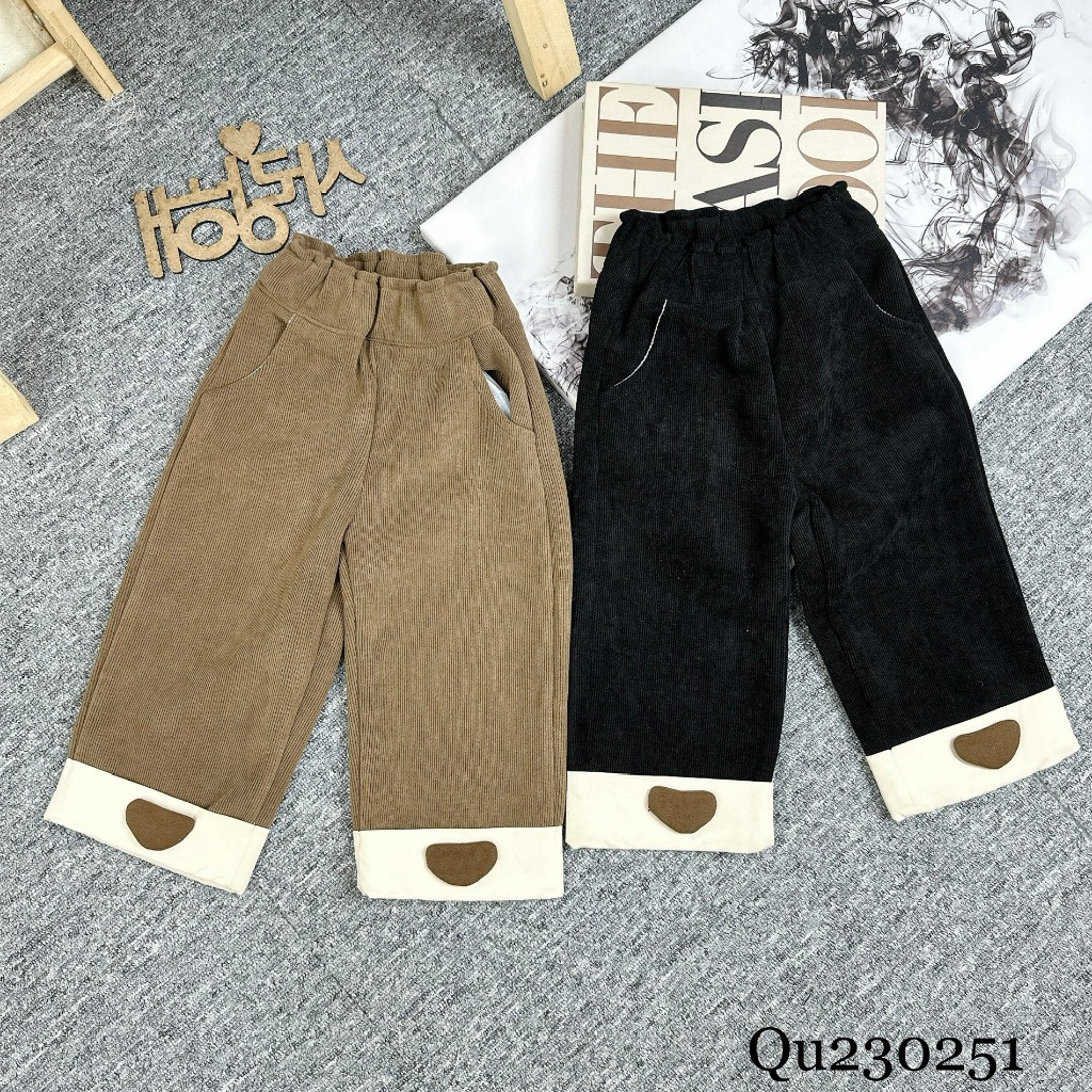 (Q251) Quần nỉ ống xuông gấu gập trái tim cho bé gái 13-23kg - Tiny Bébe