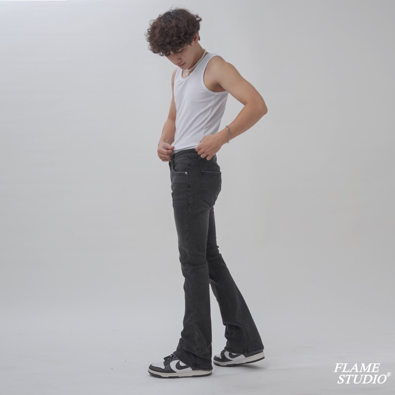 𝑭𝑳𝑨𝑹𝑬 𝑫𝑬𝑵𝑰𝑴 𝑰𝑵 𝑫𝑨𝑹𝑲 𝑮𝑹𝑬𝒀 - Quần Jeans Nam Ống Loe Xám