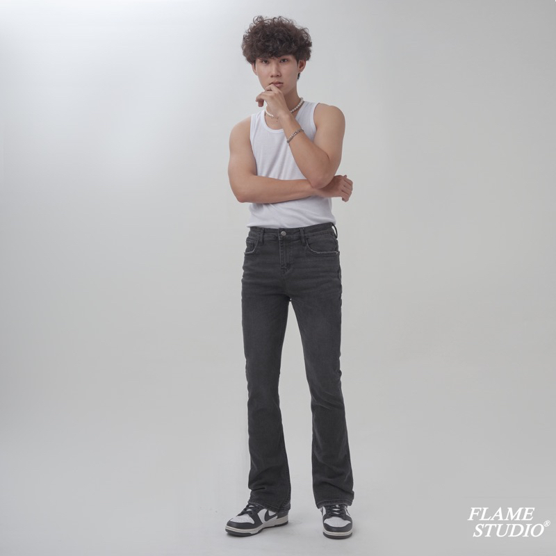 𝑭𝑳𝑨𝑹𝑬 𝑫𝑬𝑵𝑰𝑴 𝑰𝑵 𝑫𝑨𝑹𝑲 𝑮𝑹𝑬𝒀 - Quần Jeans Nam Ống Loe Xám