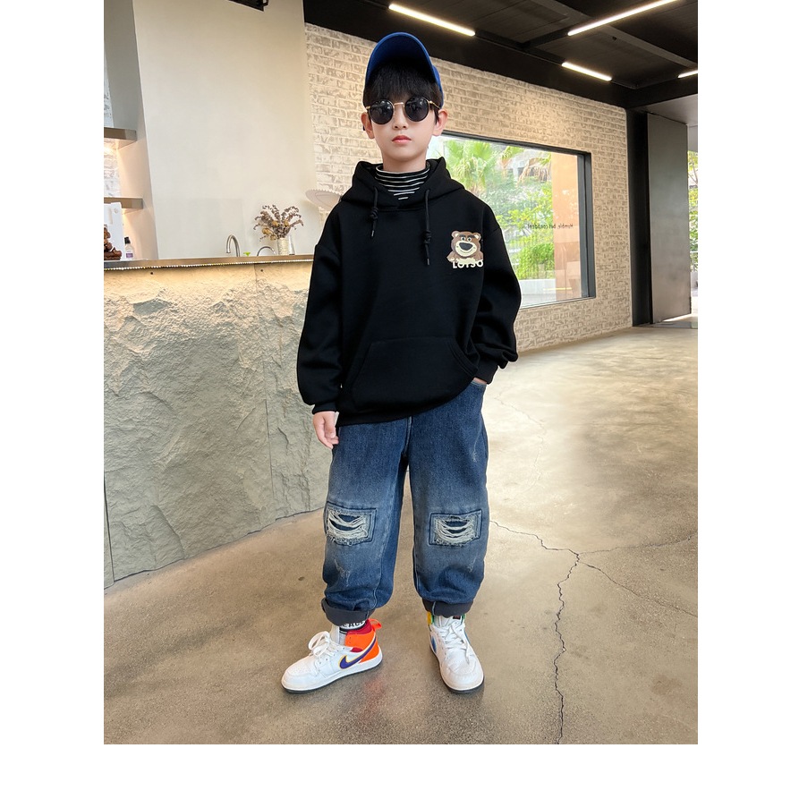 Áo Hoodie nỉ bông in Gấu Dâu LOTSO dễ thương cho bé trai & bé gái mùa thu