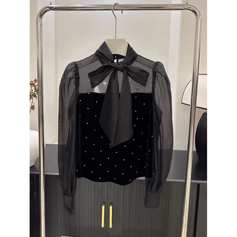 Áo Sơ Mi Nhung Đá Thắt Nơ BIGSIZE PT_Tcstore98