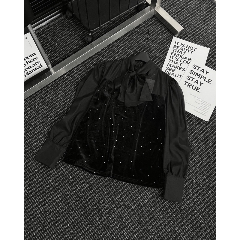 Áo Sơ Mi Nhung Đá Thắt Nơ BIGSIZE PT_Tcstore98