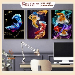 Bộ 3 tranh cá cờ tráng gương pha lê giá xưởng in UV trên chất liệu mica
