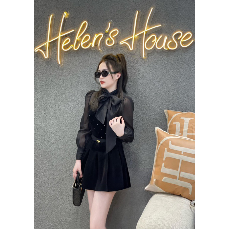 Áo Sơ Mi Nhung Đá Thắt Nơ BIGSIZE PT_Tcstore98