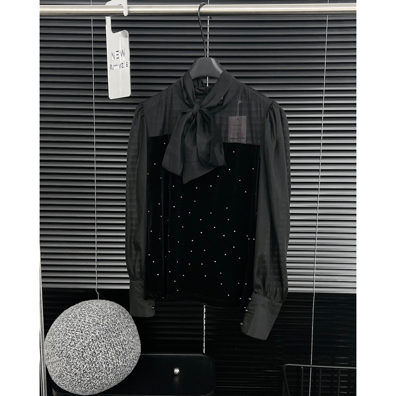 Áo Sơ Mi Nhung Đá Thắt Nơ BIGSIZE PT_Tcstore98