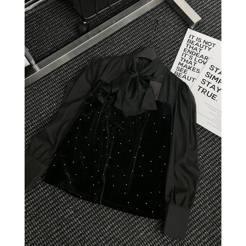 Áo Sơ Mi Nhung Đá Thắt Nơ BIGSIZE PT_Tcstore98