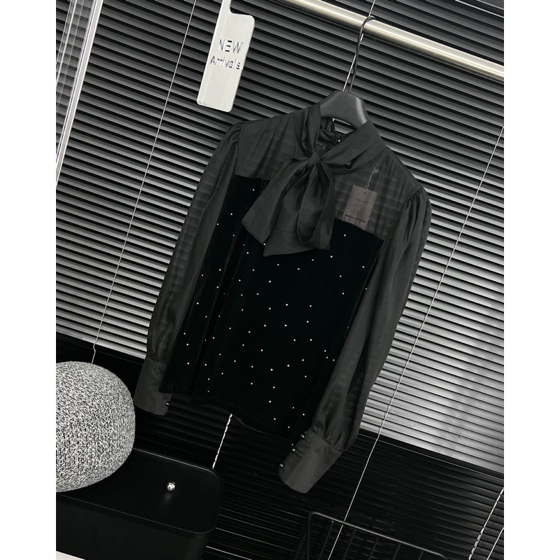 Áo Sơ Mi Nhung Đá Thắt Nơ BIGSIZE PT_Tcstore98