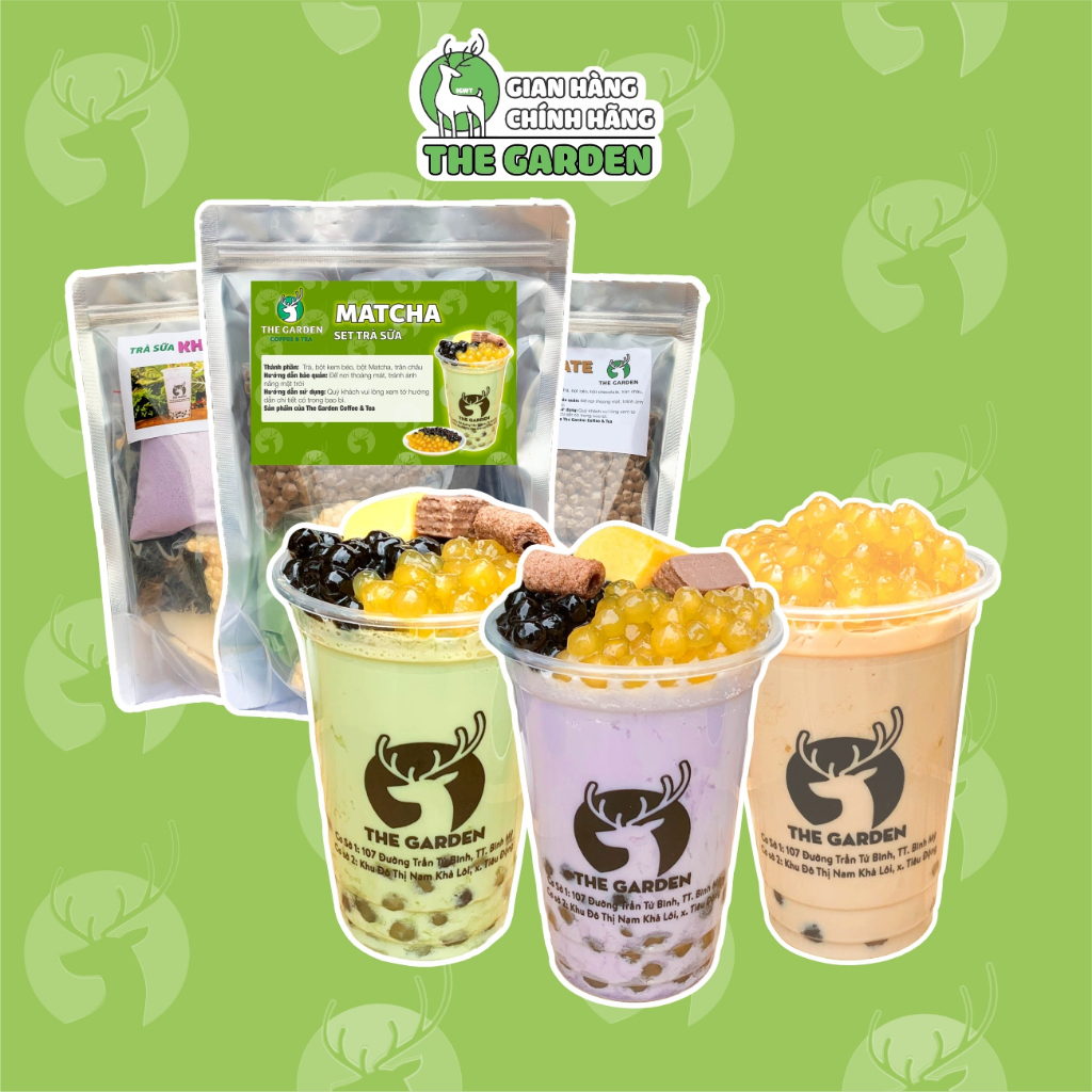 Set Trà Sữa THE GARDEN Tự Pha vị matcha, nguyên liệu làm trà sữa trân châu đường đen, phúc long, socola 6-8 ly