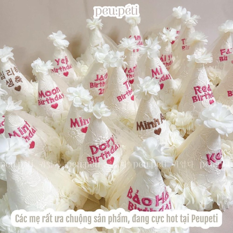 THÊU TÊN Mũ Chóp Sinh Nhật Style Hàn - by Peu.péti