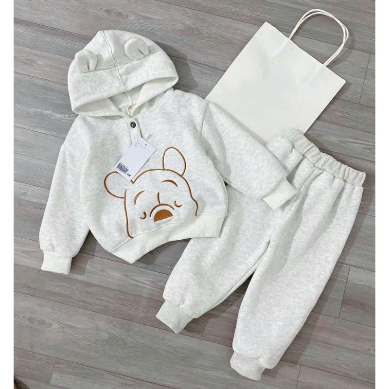 Bộ Gấu Pu Xám Cho Bé