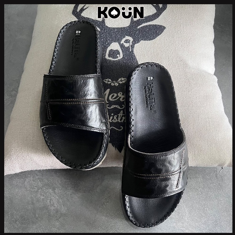 Dép Nam Quai Ngang, Dép Da Bò Thật, Đế Khâu Chắc Chắn