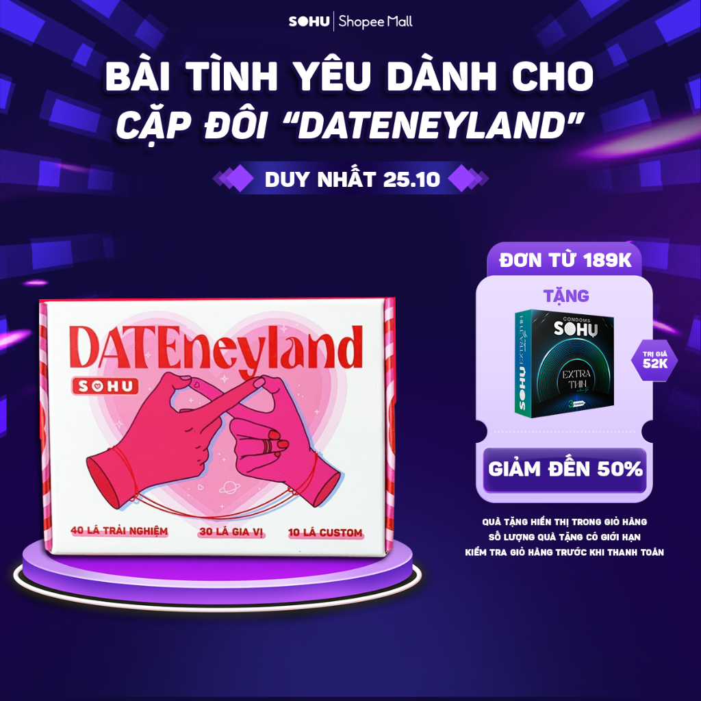 Bộ bài cặp đôi DATEneyland, boardgame SOHU cho couple hẹn hò, đi date 80 lá