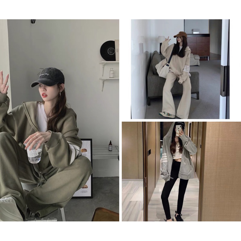 Set Bộ Thể Thao Phối Sọc Dài Tay Form Rộng Unisex Phong Cách Trẻ Trung Nam Nữ Mặc Được