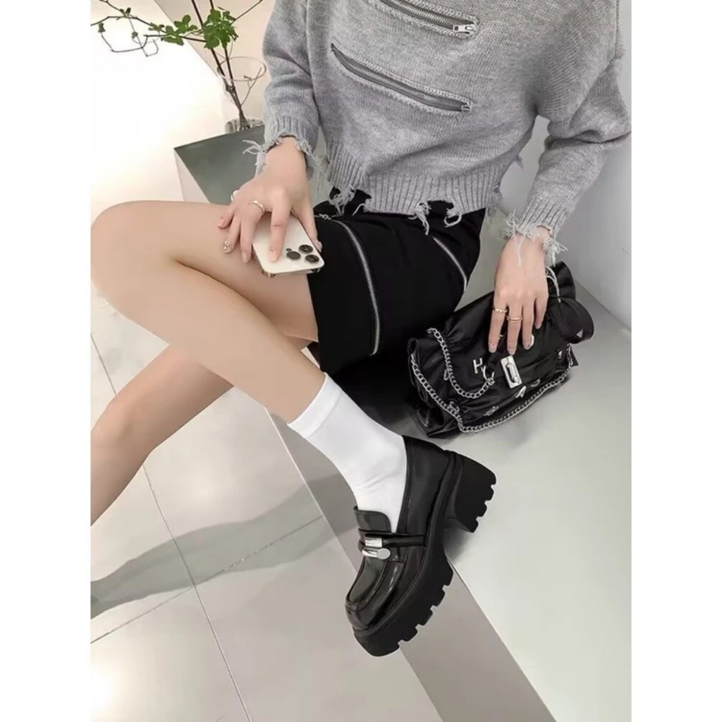 Giày Oxford Nữ,Giày Loilita nữ 2 màu đen, kem chất da cao cấp độn đế 7cm HOTTREND 2023 !