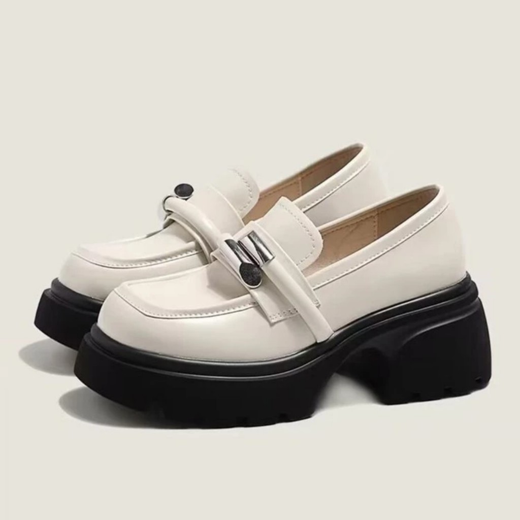 Giày Oxford Nữ,Giày Loilita nữ 2 màu đen, kem chất da cao cấp độn đế 7cm HOTTREND 2023 !