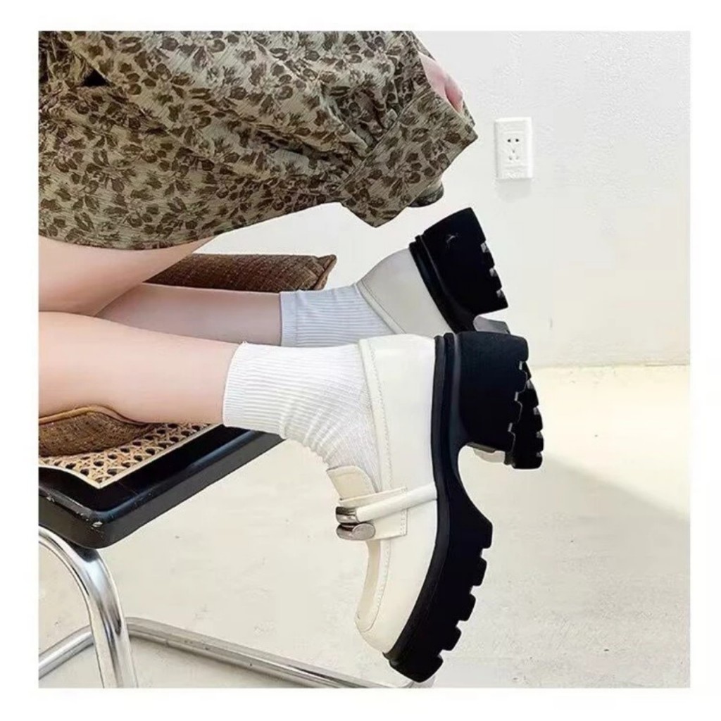 Giày Oxford Nữ,Giày Loilita nữ 2 màu đen, kem chất da cao cấp độn đế 7cm HOTTREND 2023 !