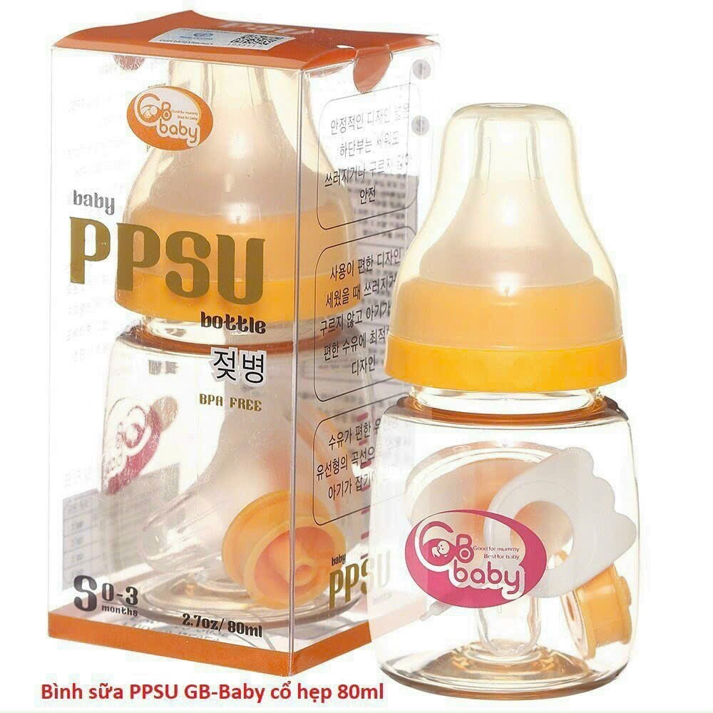 Bình sữa PPSU cổ hẹp GB-Baby Chính Hãng dung tích 80ml 120ml tặng núm ty