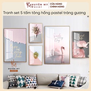 Tranh 5 tấm in UV trên Mica tráng gương pha lê trang trí phòng khách, phòng ngủ